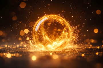 A glowing orb breaking into tiny light fragments, symbolizing transformation. An abstract representation of change