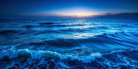 Fototapeta premium Blue Ocean Water Surface Texture: Aerial Night View, Aqua Waves Background for Design