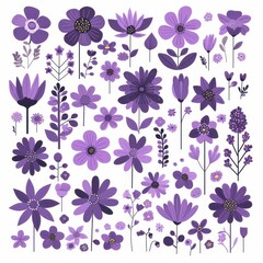 Vibrant Purple Floral Collection Diverse Botanical Illustrations Perfect for Design Projects