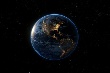 Fototapeta premium Stunning view of Earth from space with illuminated city lights and stars