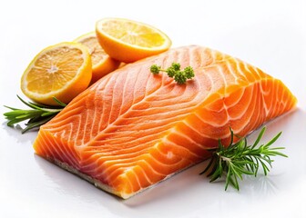 Fresh Salmon Fillet: Vibrant Orange Seafood for Culinary Use - Isolated on White