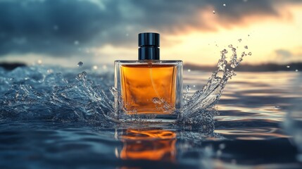 bottle of perfume on black background