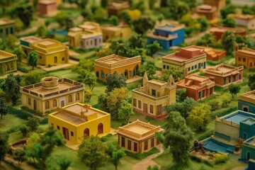 Fototapeta premium A vibrant and colorful toy village with intricate details. --ar 3:2 --style raw --profile du61nug --v 6.1 Job ID: 789baf40-f487-410b-91e6-281270edb7fa