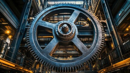 Obraz premium A giant mechanical gear with intricate details, symbolizing the complexity and power of corporate growth mechanisms