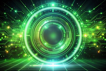 Obraz premium Futuristic Neon Green Circle Abstract Technology Background - Double Exposure Stock Photo