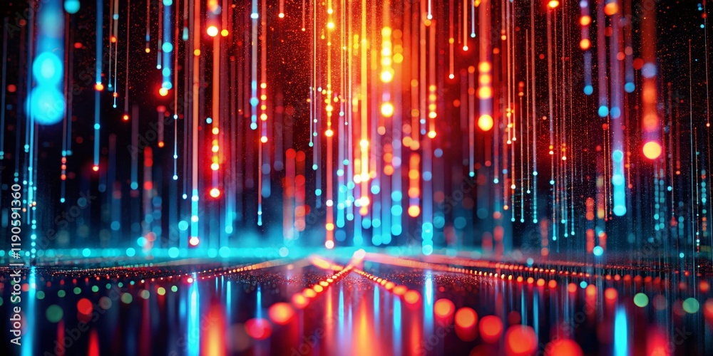 Poster futuristic red binary code abstract background with glowing lights - digital art stock photo