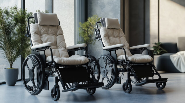 Modern wheelchair design in a contemporary indoor space with comfortable seating options for mobility needs