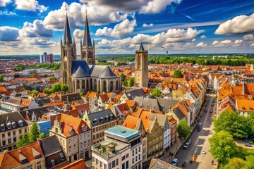 Fototapeta premium Gent, Belgium: Panoramic View of Sint Niklaas Church and Cityscape from Castle Tower