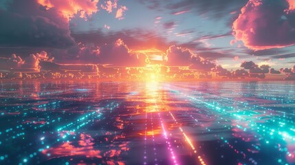 Fototapeta premium Neon Sunset Cityscape Wallpaper