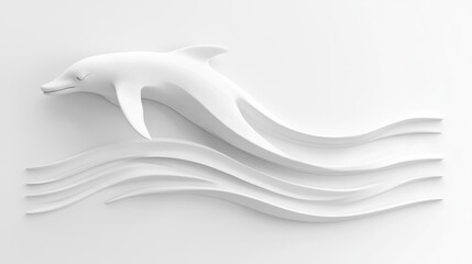 Obraz premium Minimalist Dolphin Sculpture with Elegant Wave Patterns on a Clean White Background
