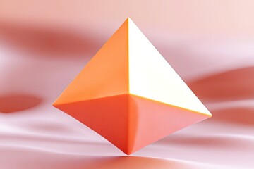 Floating Geometric Orange Pyramid on a Soft Pink Surface for Abstract Art Inspiration