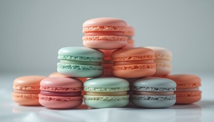 Obraz premium Pastel macarons stacked on glossy surface