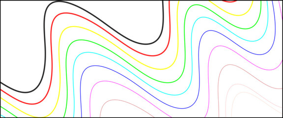 Colorful wave line abstract background design. black, red, yellow, green, indigo and pink. 