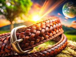 Obraz premium Braided Leather Belt Double Exposure Stock Photo - Rustic Brown Pigtail Design