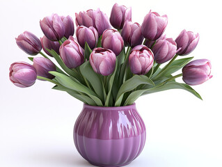 Obraz premium Purple tulips in a ribbed vase.