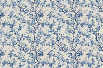 Floral Toile tapestry pattern. Vintage Japanese botanical wallpaper pattern. Background image. Created with Generative AI technology