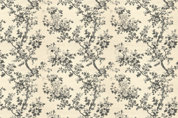 Floral Toile tapestry pattern. Vintage Japanese botanical wallpaper pattern. Background image. Created with Generative AI technology