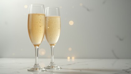 Two champagne glasses with festive bubbles