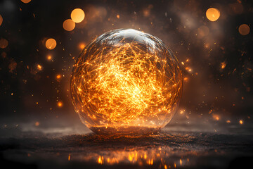 A glowing sphere with intertwining lines of light symbolizing connection. An abstract representation of unity