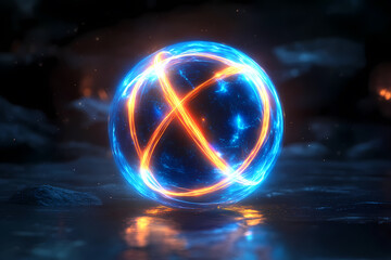 Obraz premium A glowing sphere with intertwining lines of light symbolizing connection. An abstract representation of unity
