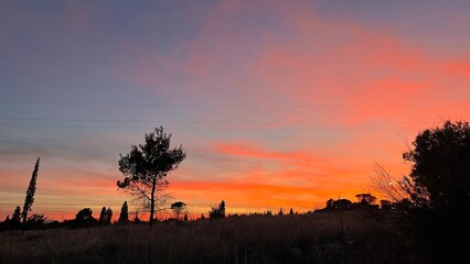 Orange sunset in Podgorica. High quality photo
