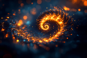 A glowing digital tower spiraling upwards with neon light trails, symbolizing infinity