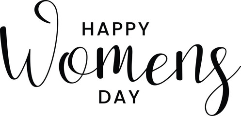 Happy Women's Day banner with calligraphy brush text on a white background.