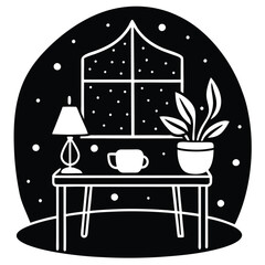 Tranquil Workspace Silhouetted in Serene Atmosphere tea cozy calm white