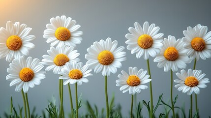 Obraz premium Chamomile flowers isolated against a light grey background, known for their medicinal properties