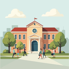 University vector design, Students in university illustration vector design
