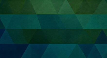 Obraz premium Overlapping triangles in forest greens and blues, with a fine grain overlay, AI Generated