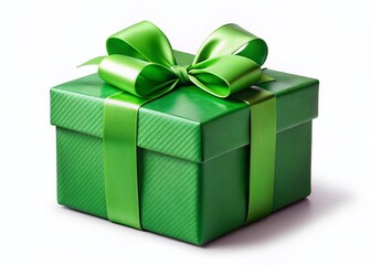 Obraz premium Green Gift Box with Bow, Christmas, Birthday, Anniversary, New Year 2025 Present - Isolated PNG