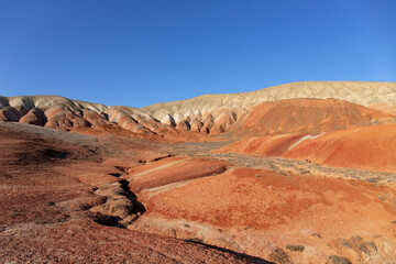 Beautiful red mountains in the Khizy region.