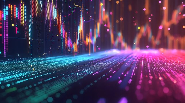A vibrant stock market visualization highlighting key data points