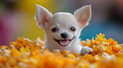 chihuahua puppy with flowers