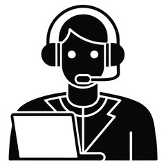 Focused Remote Worker in Headset Silhouette icon symbol design profile