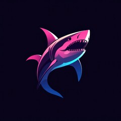 Fototapeta premium Neon Shark Logo Design, Dark Background, Digital Art