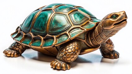 Fototapeta premium Bronze Turtle Sculpture Isolated on White Background - Stock Photo