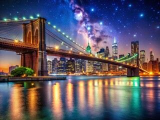 Fototapeta premium Brooklyn Bridge Night Lightscape - Stunning NYC Skyline Panorama