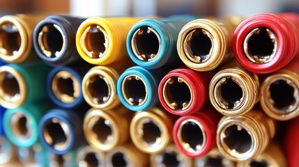 Colorful Array of Rolled Materials in Close-Up View for Crafting or Design Projects