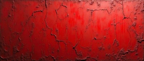 Obraz premium Red wall texture with old shabby paint and plaster cracks.