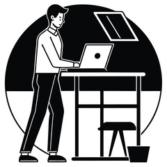 Silhouette of Freelancer Toiling at Home Standing Desk laptop hustle  