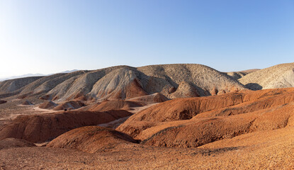 Beautiful mountains with red soil in Khizi. Azerbaijan.