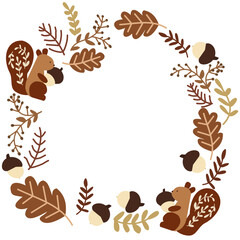 autumn leaves frame, squirrel