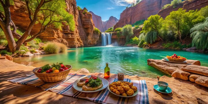 Havasu Canyon Arizona:  Vibrant Lunch by Mooney Falls, Havasupai Reservation - Scenic Food Photography
