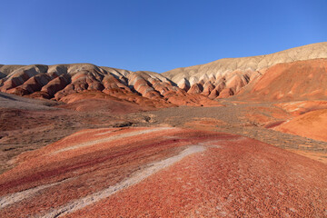 Beautiful mountains with red soil in Khizi. Azerbaijan.