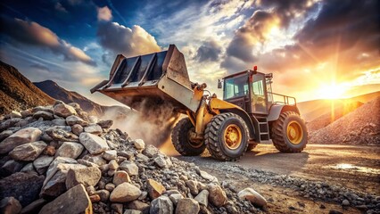 Obraz premium Heavy Equipment Operating: Wheel Loader Unloading Rocks at Construction Site