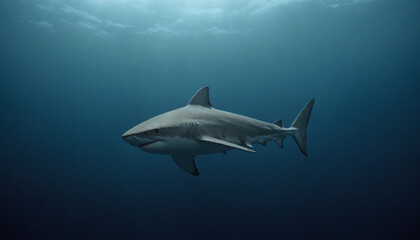 Fototapeta premium Great White Shark Swimming Baby Shark Ocean Wide Angle