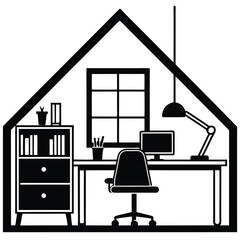 Fototapeta premium Modern Home Office with Ample Lighting and Elegant Silhouette desk 