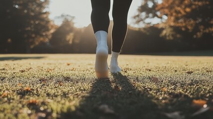 Custom 3D-printed prosthetic leg showcases elegance and mobility during golden hour walk in park
